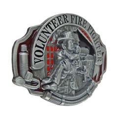 Volunteer Firefighter Men&rsquo;s Belt Buckle Silver Tone Fits 1.5&Prime; Belts Enamel