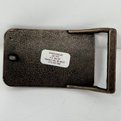 Vintage Tennis Court Belt Buckle Brass Tone Leather Inlay Jim Tait Engraving 70s