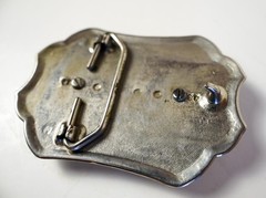 Vintage Western Floral Embossed Metallic Blue Star Stone Silver Tone Belt Buckle