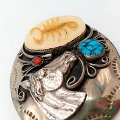 Horse Rodeo Belt Buckle Turquoise Coral Scorpion Cowboy Country Western Wear