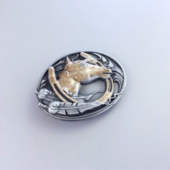 New Vintage Enamel Gold Horse Horseshoe Belt Buckle