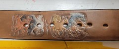 Sky West Brass Wood Inlay Buckle n Stamped Leather Belt