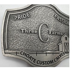 Three C Farms Choate Custom Calves Belt Buckle Vintage Western Pewter Tone