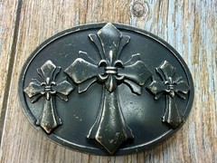 Fleur-de-lis Triple Maltese Style Three Cross Gothic Punk Biker Vibe Belt Buckle