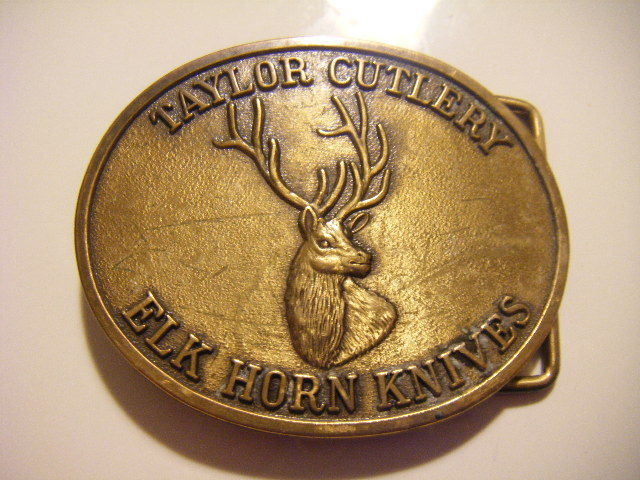 solid brass belt buckle Elk Horn Knives Taylor Cutlery