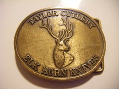 solid brass belt buckle Elk Horn Knives Taylor Cutlery