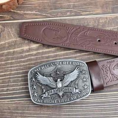 America Second Amendment Belt Buckle 2A, 2nd, Freedom, Guns Antique Silver Tone