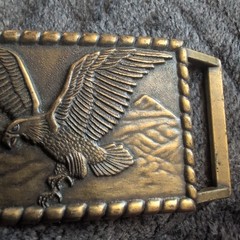 Vintage Bronzy Brass Belt Buckle American Bald Eagle & Mountains Marked Japan