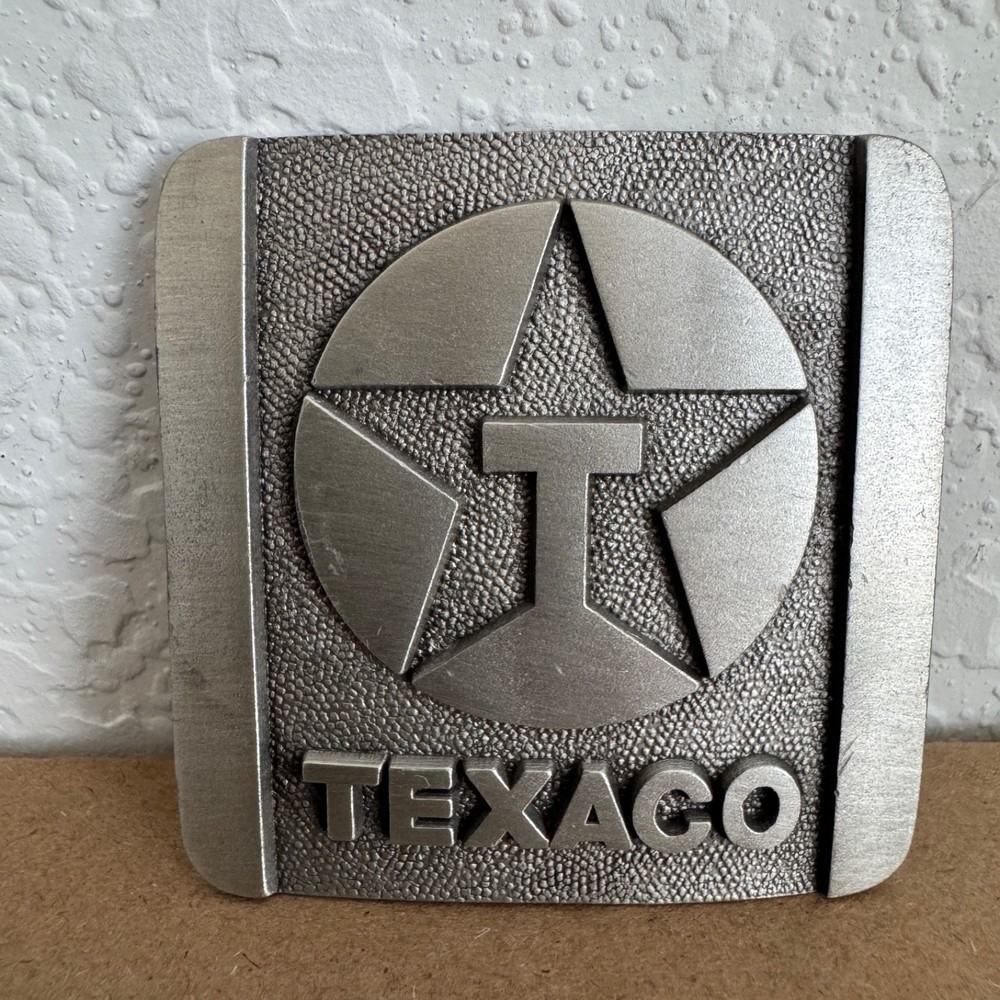 Vintage Texaco 1983 Pewter Belt Buckle Circle Star Logo