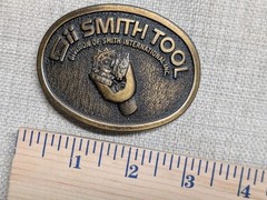 vintage 1970s belt buckle SMITH TOOL western OIL FIELD equipment BRASS cowboy