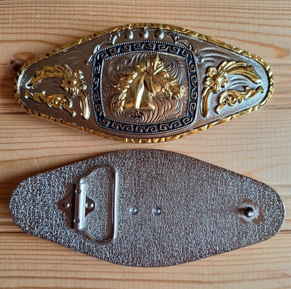 BIG Horse flowers western silver & gold & black belt buckle (choice designs)