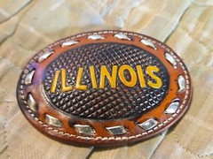 ILLINOIS Brown Leather Belt Buckle