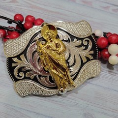 KIDS belt Buckle Saint jude San Judas Western belt Buckle Silver, Black, Gold