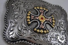 Justin Silver Belt Buckle with a Canterbury Cross 8012253
