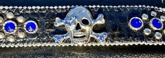 Skull covered in Clear & Blue Rhinestones Belt & Belt Buckle,Missing Some Stones