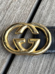 GUCCI Pre-Owned Leather Belt Men&rsquo;S Double Dark Navy 85 Made In