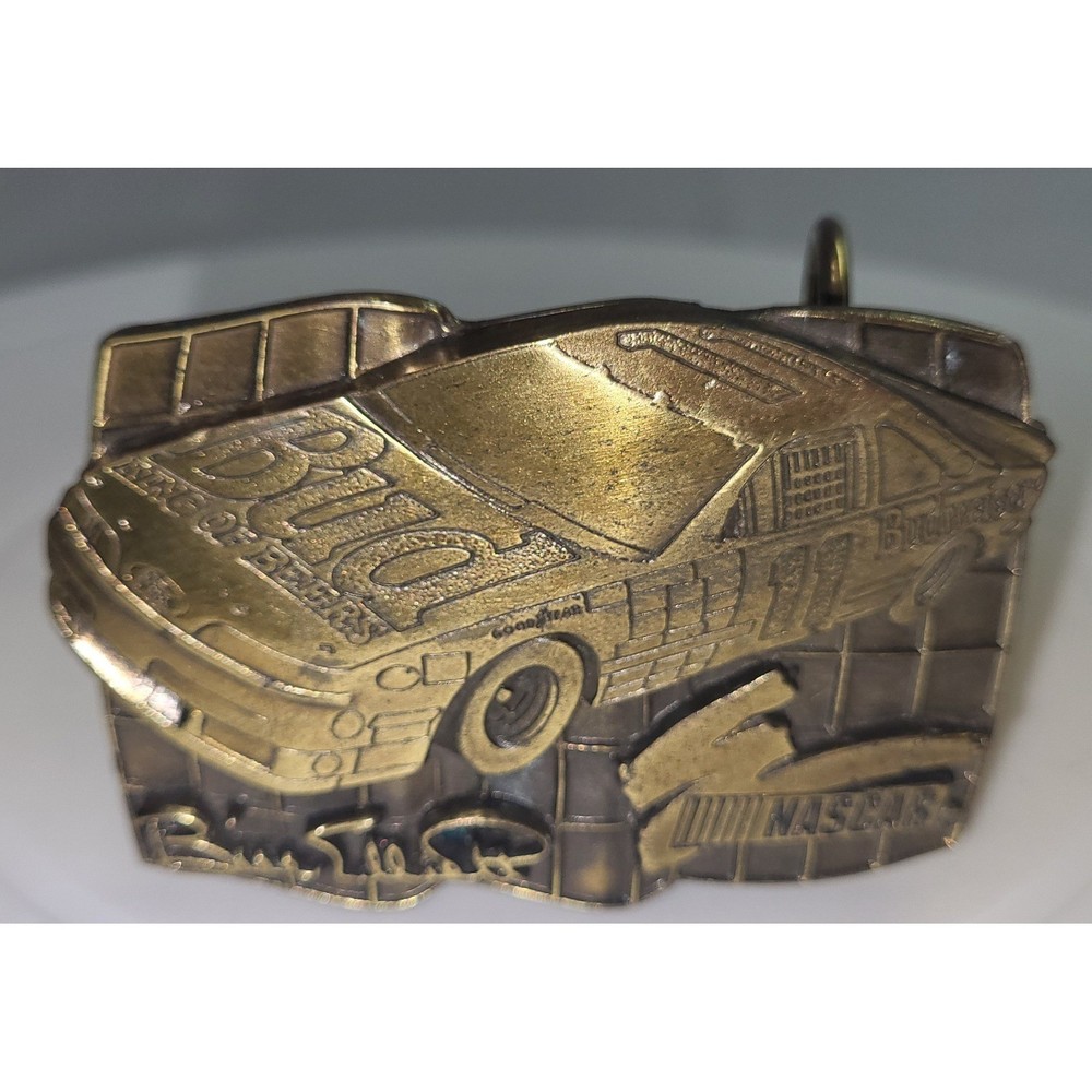 Anheuser-Busch Belt Buckle Mens Bronze Bill Elliott NASCAR Limited Ed Vintage