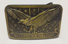 Freedom Is Not Free Brass Belt Buckle Eagle Flag Sponsor 2014 USA