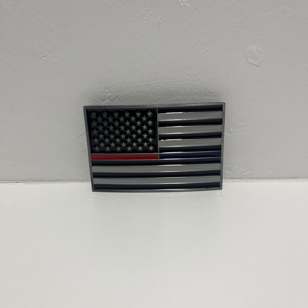 USA American Thin Red / Blue Line First Responders Rectangle Metal Belt Buckle