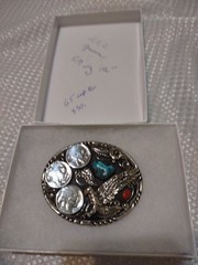 S.S.I. Native Americian belt buckle Eagle coins turquise 3 1/2&Prime; X 2 1/2  » NIB