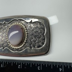 Vintage Western Style Oval Stone Belt Buckle Silver Tone Woven Pattern