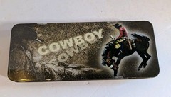 Pocket Knife And Belt Buckle Set In Tin Cowboy Western Rodeo