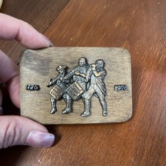 Wooden 1776 – 1976 Bicentennial Patriotic Belt Buckle Drummers USA Spirit of 76
