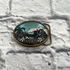 Vintage 1977 Indiana Metal Craft Hawaii Surfing Belt Buckle Enameled Brass Tone