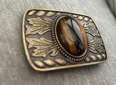 Tiger Eye Belt Buckle Antique Gold Western Cowboy Rodeo Cowgirl Statement Style