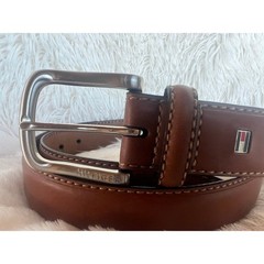 Tommy Hilfiger Brown Leather Belt Silver Buckle Stitched Casual Dress Size 40