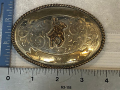 Vintage Alpaca Silver and Brass Belt Buckle Rider & Horse 4&Prime; x 2.75&Prime;