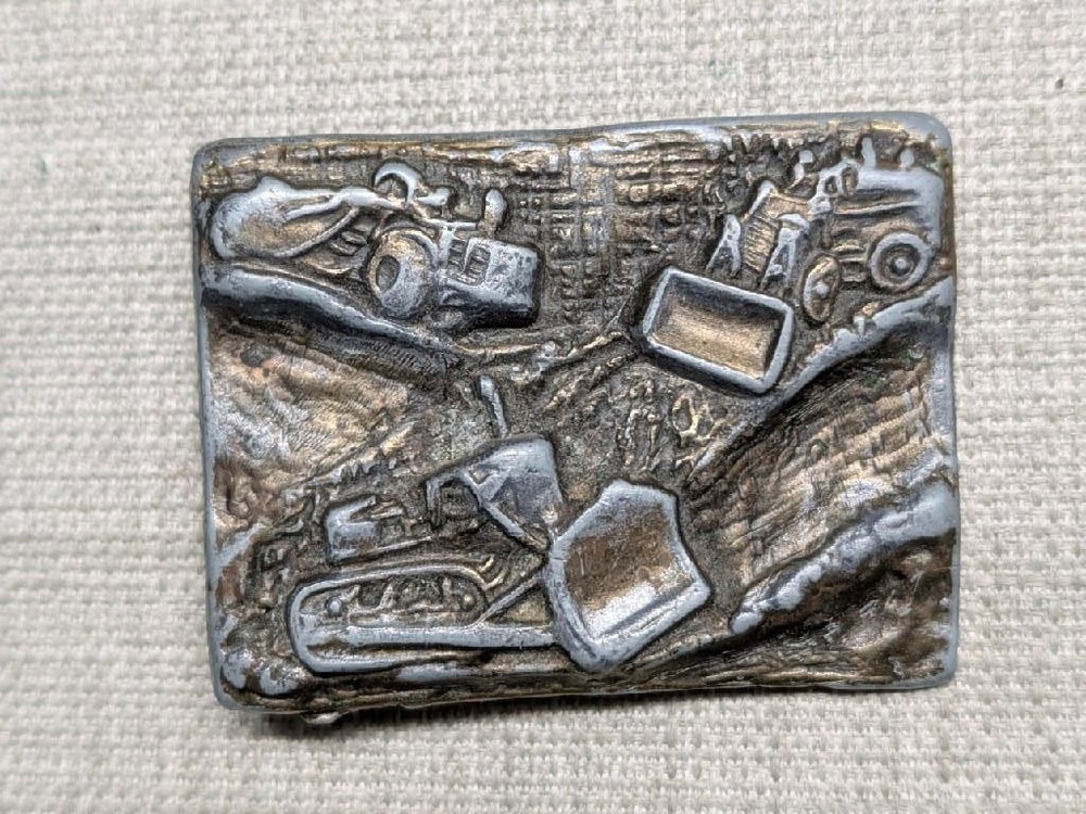vintage 1970s belt buckle HEAVY EQUIPMENT brutalist WESTERN john deere CAT work