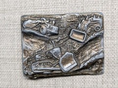 vintage 1970s belt buckle HEAVY EQUIPMENT brutalist WESTERN john deere CAT work