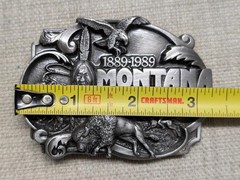 vintage MONTANA belt buckle NATIVE AMERICAN western INDIAN buffalo EAGLE cowboy