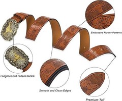 Western-PU-Leather-Belts For Men And Women Cowboy-Cowgirl Longhorn 33-36“ Waist