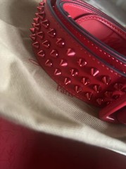 Christian Louboutin LOUBI Logo Spike Studded Leather Belt Red $670