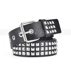 Snap On Punk Rock Star Pyramid Studded Checker Board Leather Belt