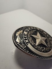 Vintage Sliver Tone The State of Texas Belt Buckle 3.75&Prime; Western Oval Star -jj