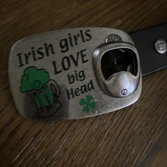 Irish Bottle Opener Belt Buckle W Leather 40” W Dark Brown Belt W Saying