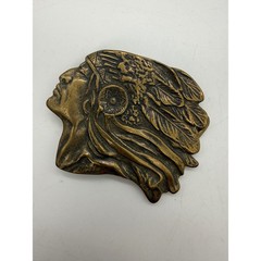 Vintage Native American Chief Heavy Belt Buckle Solid Brass Western Headdress
