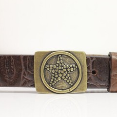 Rectangular Belt Buckle With Star Antique Brass Classic Timeless