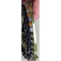 New Horse Head Belt Buckle Gold Tone Black Faceted Beads Clear Rhinestone Beaded