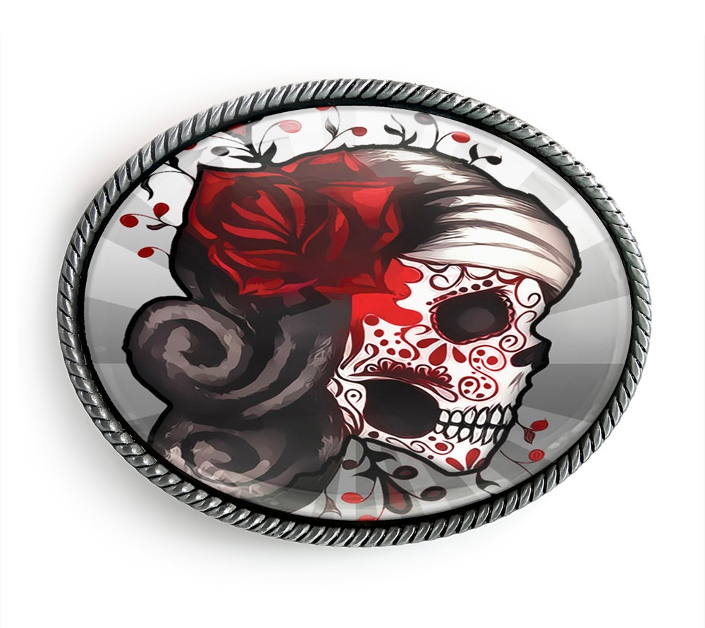 Day of the Dead Belt Buckle – Sugar Skull Tattoo Rays Belt Buckle – 73-2