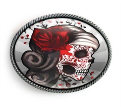 Day of the Dead Belt Buckle – Sugar Skull Tattoo Rays Belt Buckle – 73-2
