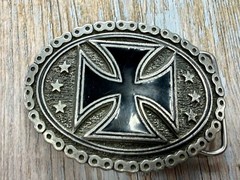 Maltese Celtic Iron Cross Chained Border Gothic Punk Biker Vibe EJC Belt Buckle