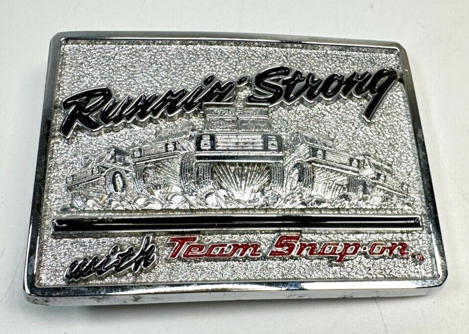 Snap On Belt Buckle Running Strong with Team Snap-On Chrome on Brass Made in USA