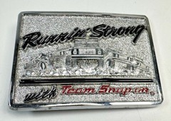 Snap On Belt Buckle Running Strong with Team Snap-On Chrome on Brass Made in USA
