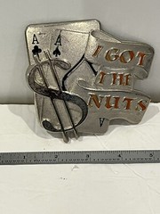 I GOT THE NUTS! PAIR OF ACES GAMBLING BELT BUCKLE 3 1/4&Prime; wide