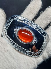 Western Red Stone Silver Belt Buckle