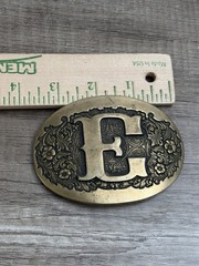 Vintage 1970&rsquo;s Belt Buckle Award Design Medals Letter E Logo Solid Brass